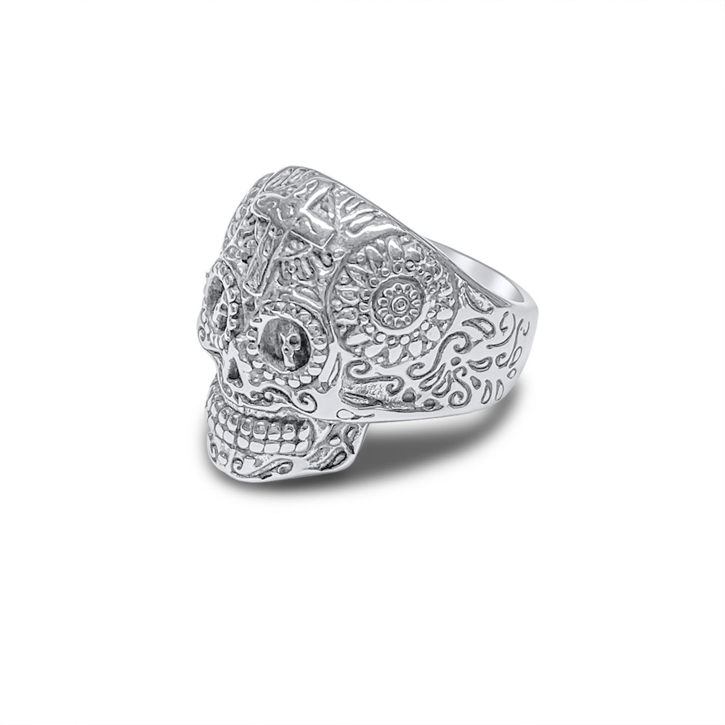 Skull ring made from stainless steel, bold design for unique style.