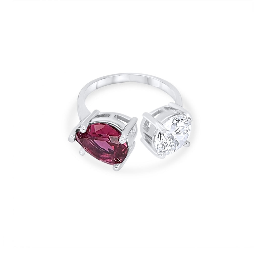 Crimson Elegance Ring with Ruby & Zircon Stones