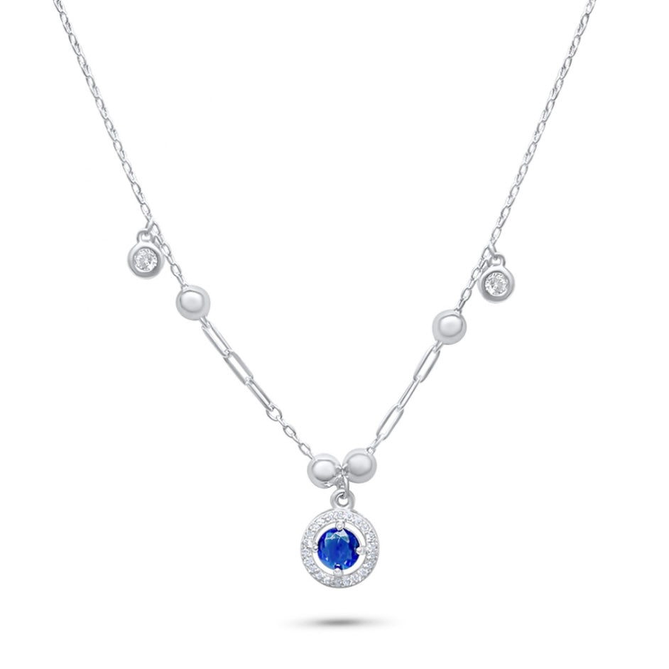 Silver Necklace with Sapphire & Zircon Stones Mystic Alchemy
