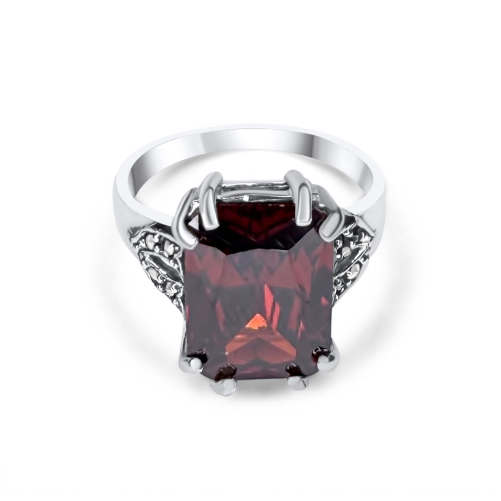 RING WITH GARNET STONE AND MARCASITES Mystic Alchemy