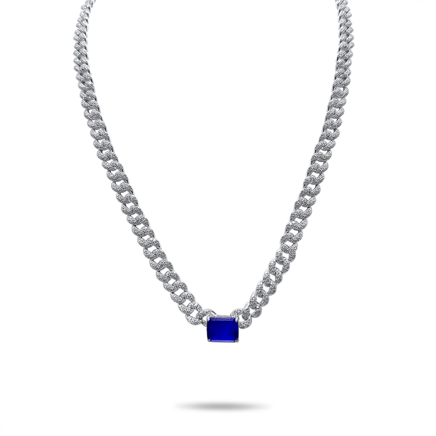 NECKLACE CHAIN WITH ZIRCON AND SAPPHIRE STONES