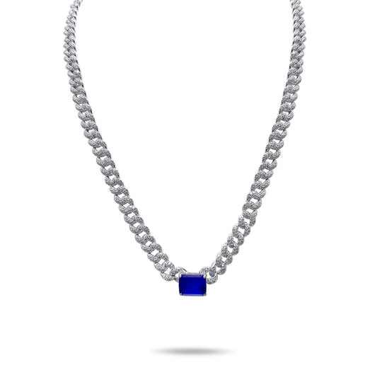NECKLACE CHAIN WITH ZIRCON AND SAPPHIRE STONES