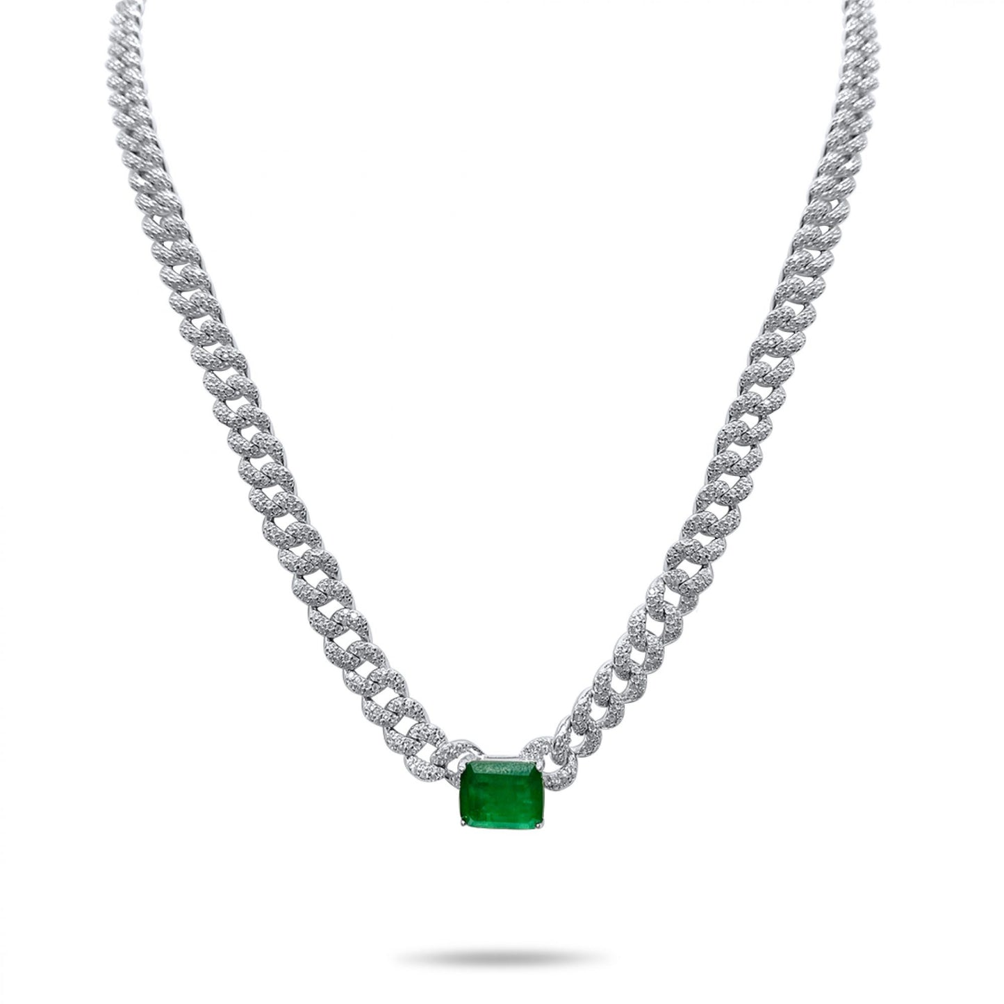 NECKLACE CHAIN WITH ZIRCON AND EMERALD STONES