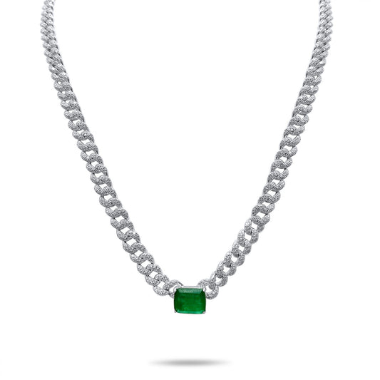 NECKLACE CHAIN WITH ZIRCON AND EMERALD STONES