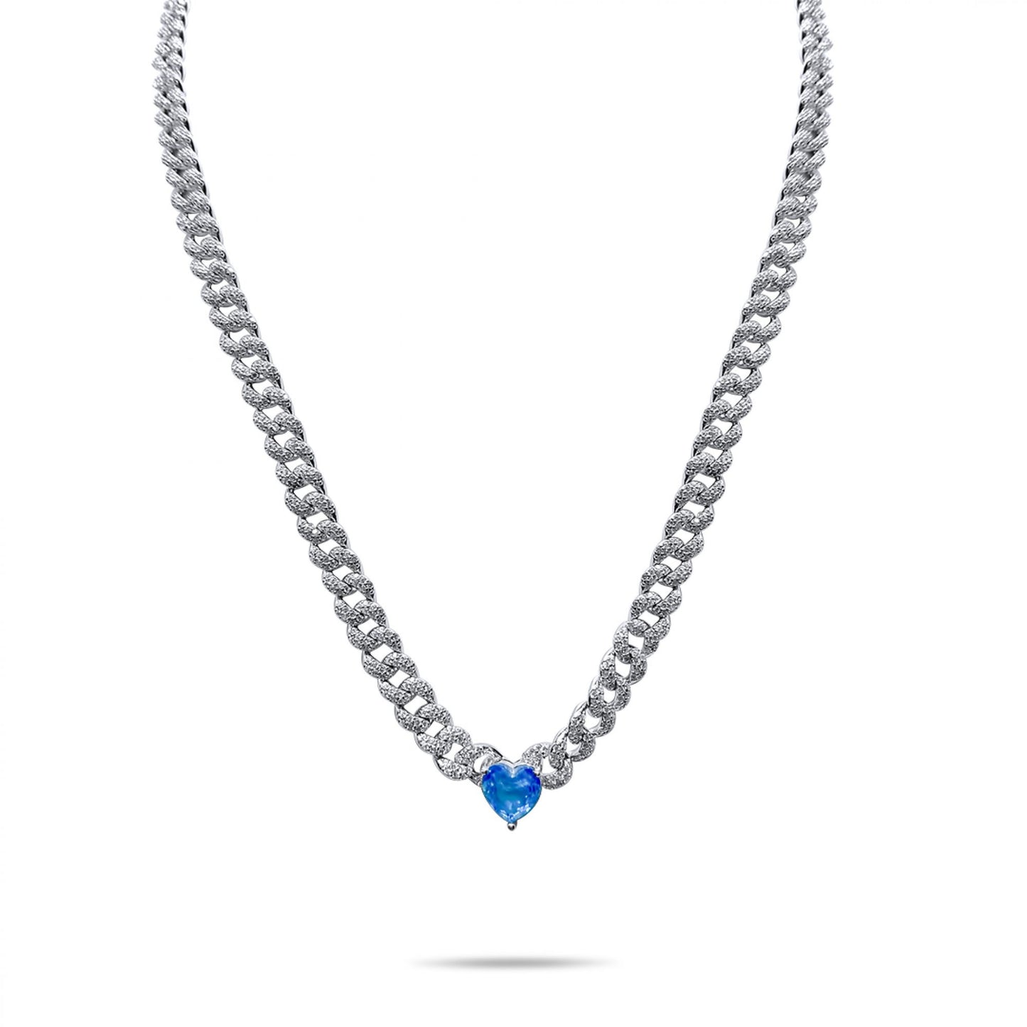 NECKLACE CHAIN WITH ZIRCON AND AQUA MARINE STONES