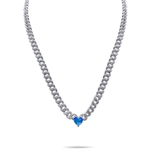 NECKLACE CHAIN WITH ZIRCON AND AQUA MARINE STONES