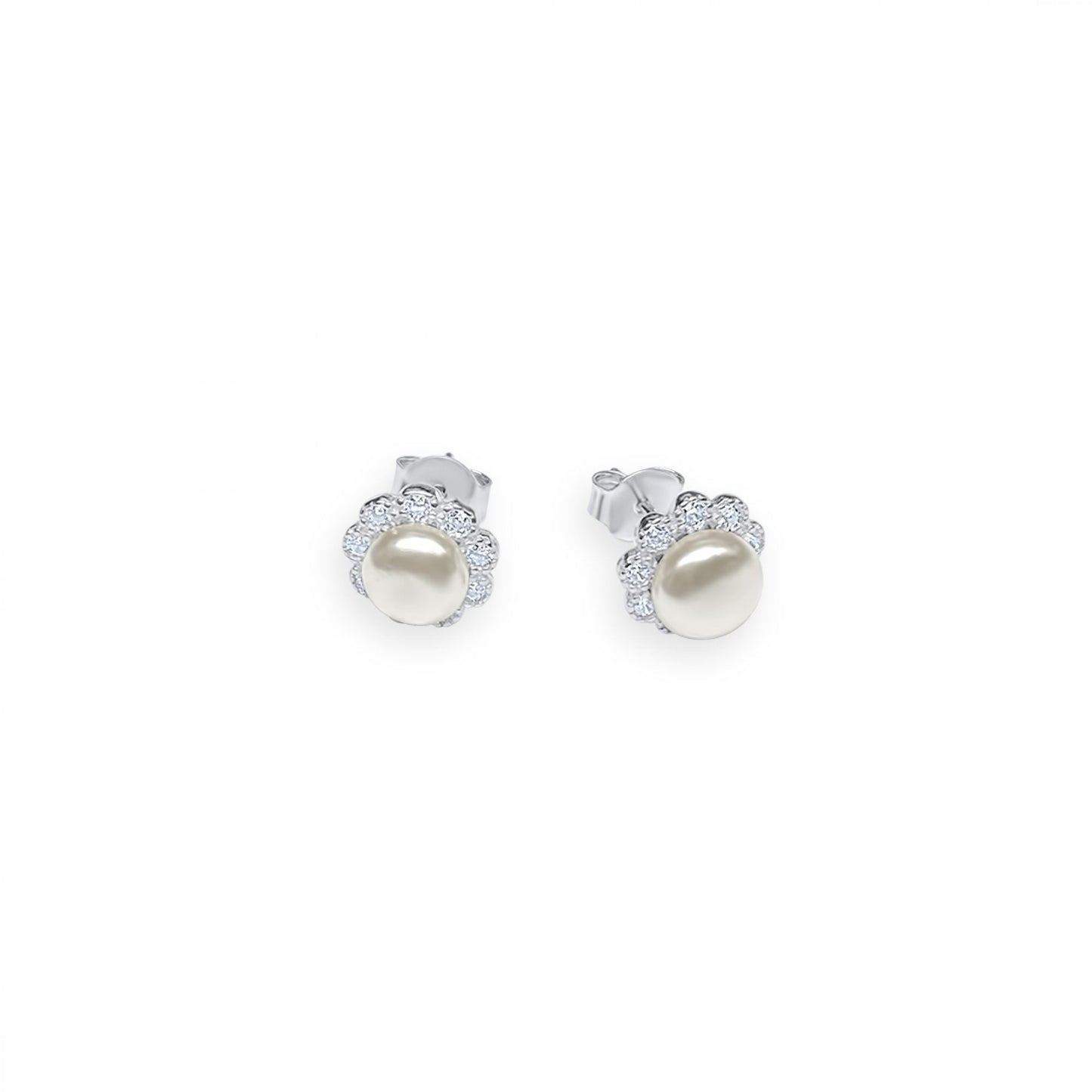 SILVER STUD EARRINGS WITH PEARL AND ZIRCON STONES Mystic Alchemy