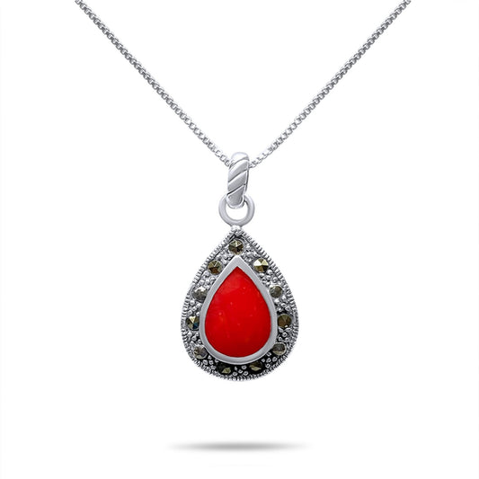 NECKLACE WITH CORAL STONES AND MARCASITES Mystic Alchemy