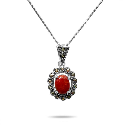 NECKLACE WITH CORAL STONES AND MARCASITES Mystic Alchemy
