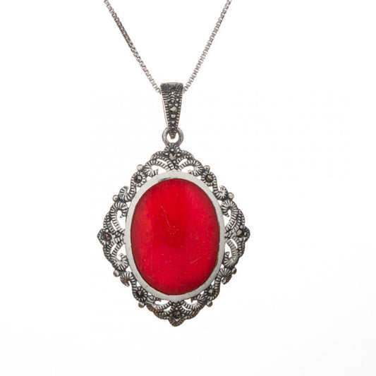 NECKLACE WITH CORAL STONES AND MARCASITES Mystic Alchemy