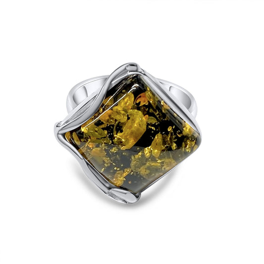 Amber Stone Silver 925 Ring Mystic Alchemy