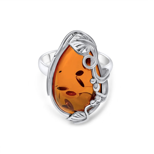 Amber Stone Silver 925 Ring Mystic Alchemy