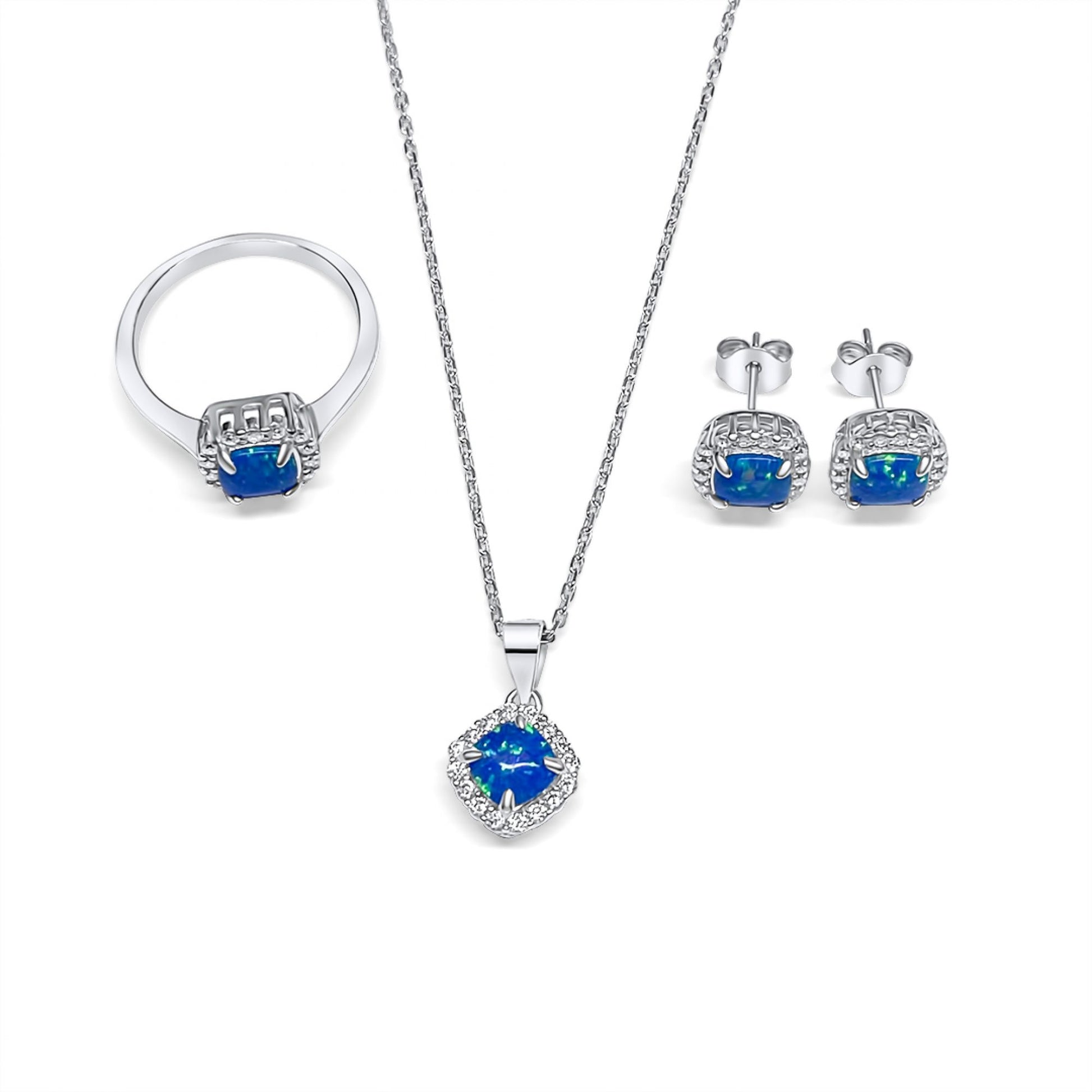 NECKLACE, RING AND STUD EARRINGS SET WITH ZIRCON AND OPAL STONES Mystic Alchemy