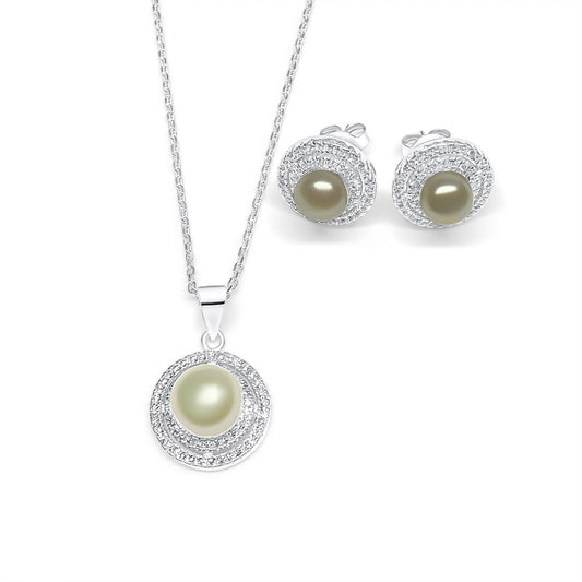 ZIRCON STONE AND PEARL STONE NECKLACE AND EARRING SET Mystic Alchemy